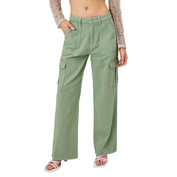 Cider Alessia Green Cargo Jeans L NWT - Picture 1 of 9